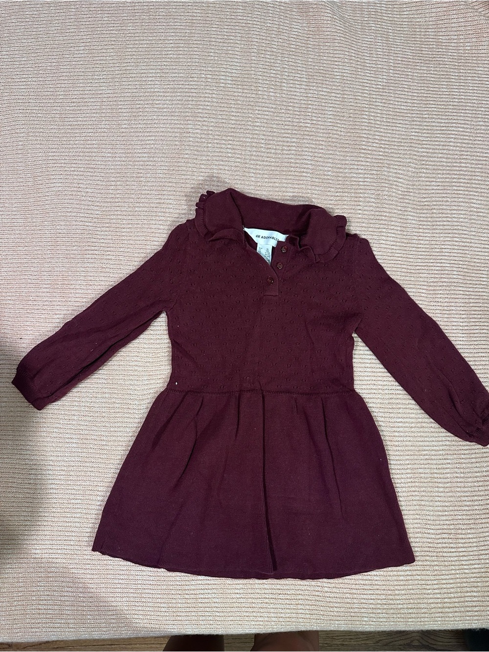 H&M Burgundy Knit Ruffle Collar Dress